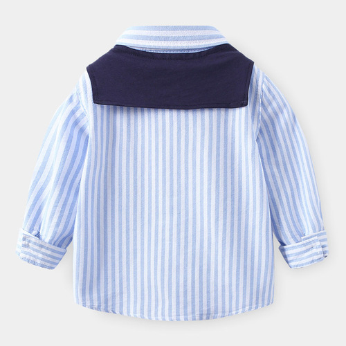 New simple spring and autumn fashion casual boys' long-sleeved shirts comfortable and stylish children's striped tops with shawls