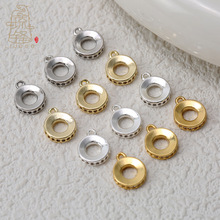 14k金镶锆单吊圆形隔片三通圆形隔珠吊坠扣diy手链项链扣材料配件