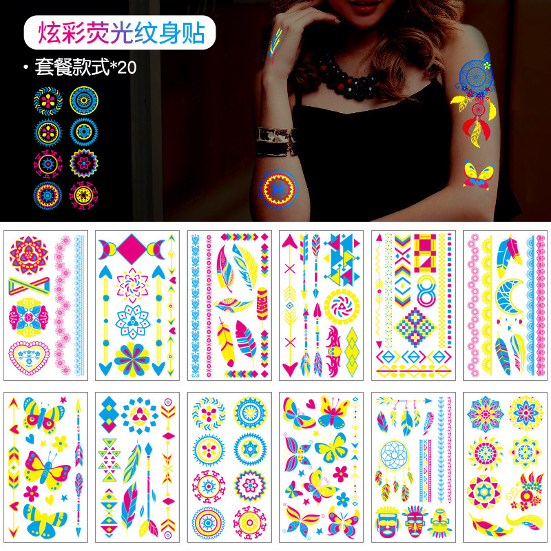 Fluorescent Tattoo Stickers Bar Ktv Nightclub Masquerade Neon Creative Funny Cartoon Party Arm Tattoos Fluorescent Tattoo Stickers Bar Ktv Nightclub Masquerade Neon Creative Funny Cartoon Party Arm Tattoos
