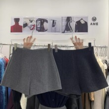 2024秋冬季加厚毛呢休闲短裤高腰显瘦收腹显瘦阔腿裤外穿a字靴裤