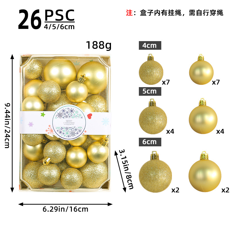 Bola de color en caja rectangular transfronteriza 4/5/6cm juego de bolas de Navidad al por mayor centro comercial decoración de árboles de Navidad bola