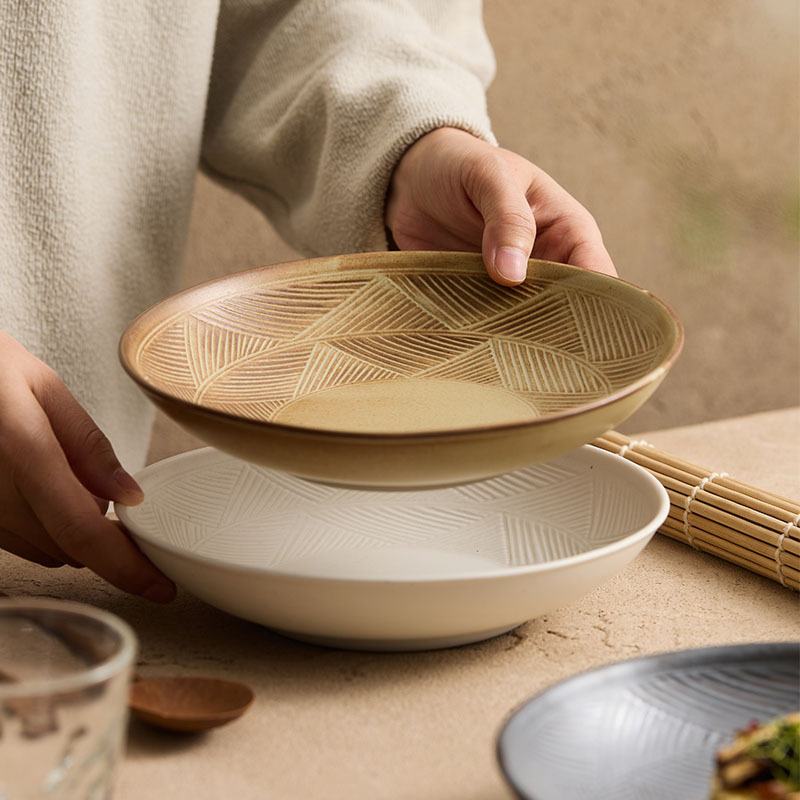 Placa de ensalada de cerámica japonesa hecha a mano, platos de platos fríos, platos de carne de alta calidad, platos de filete de comida occidental