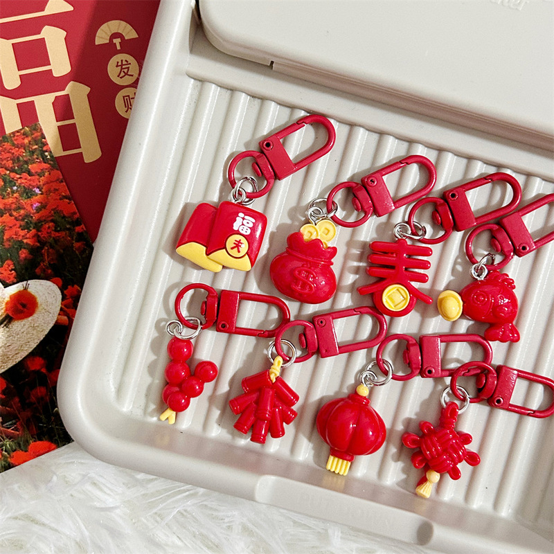 New Red New Year keychain Red Lantern Chinese knot New Year pendant bag accessories New Year gift ornaments