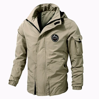 8XL外贸夹克跨境大码外套男连帽上衣户外登山休闲多口袋jacket茄