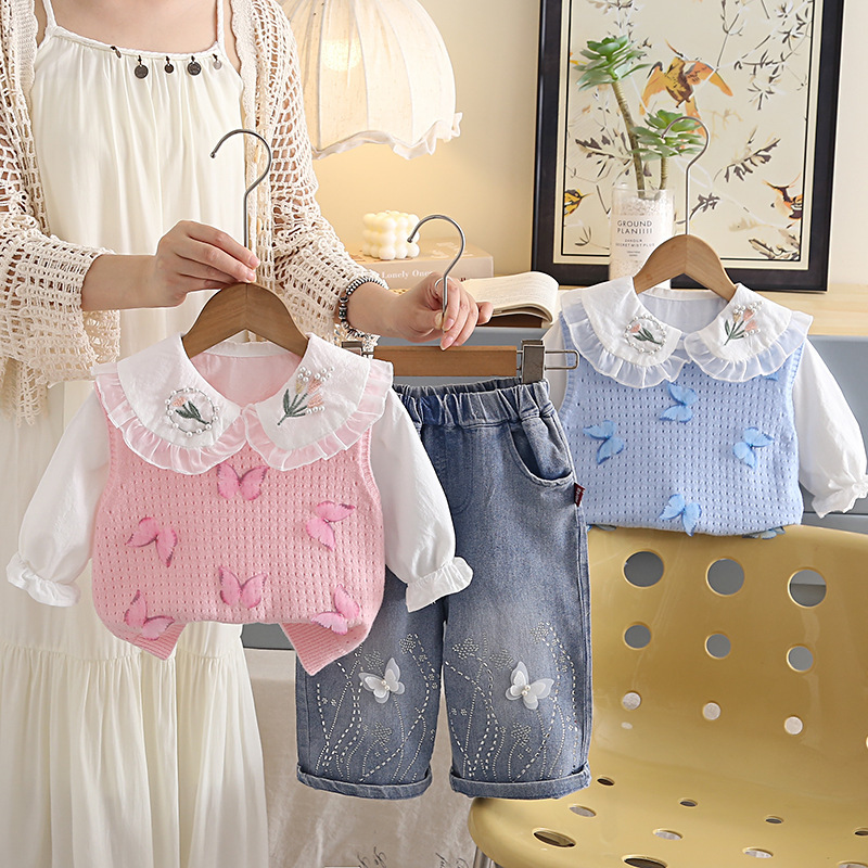 Baby Girl's Autumn Stylish Outfit, Fashionable Shirt, 0-5 Years Old Infant and Toddler Spring and Autumn Sweater Vest Three-Piece Set 1 Baby Girl's Autumn Stylish Outfit, Fashionable Shirt, 0-5 Years Old Infant and Toddler Spring and Autumn Sweater Vest Three-Piece Set 1