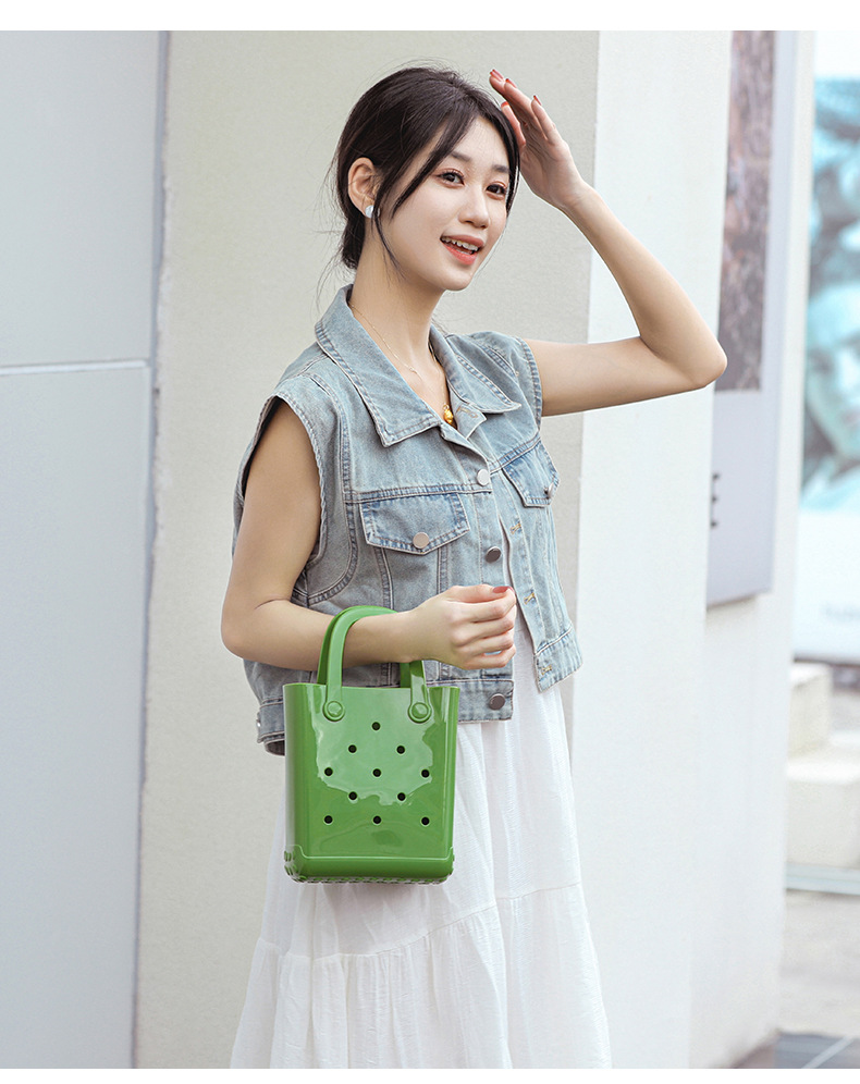 Top Handle Strap Type Women's Medium PVC Solid Color Streetwear Hollow Square Open Handbag