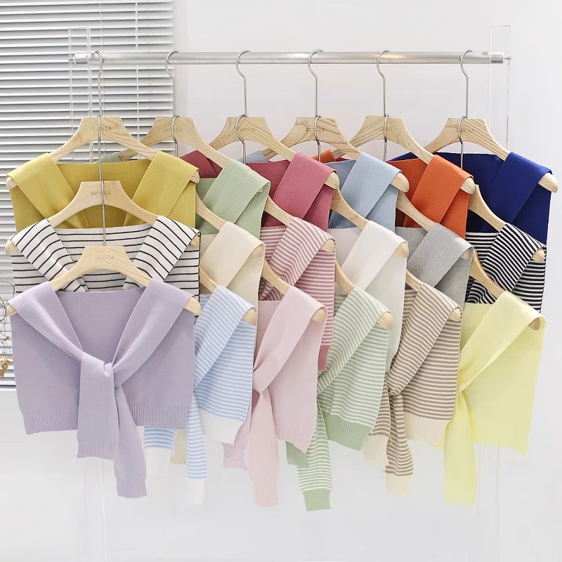 百搭条纹针织披肩小坎肩搭配衬衫外搭衬衫护颈衬衣春秋夏季空调房