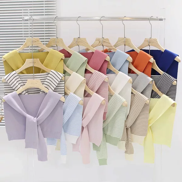 All-match striped knitted shawl small waistcoat matching shirt outer shirt neck protection shirt spring and autumn summer air-conditioned room