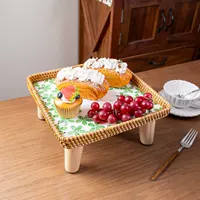 Красочный поднос в виде ракушки, ручной работы из ротанга, чайная закуска, круглый классический узор, богемный экзотический стиль, небольшой приставной столик