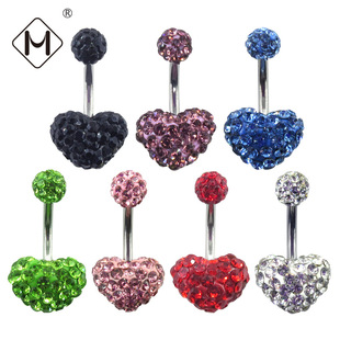 Clay Diamond Ball Heart-Shaped Navel Nail Full of Diamonds Heart Navel Ring European and American Cross-Border Diamond Body Piercing Decoration Piercing