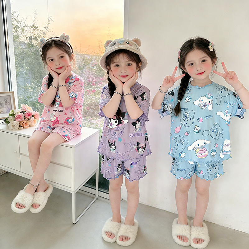 夏季女童睡衣短袖套装儿童家居服卡通可爱宝宝空调服女孩甜美套装