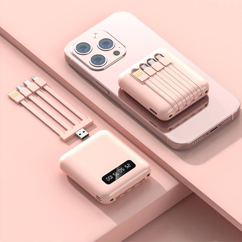Mini extraíble con cuatro líneas de carga para viajes al aire libre fuente de alimentación portátil 10000mAh para teléfonos móviles