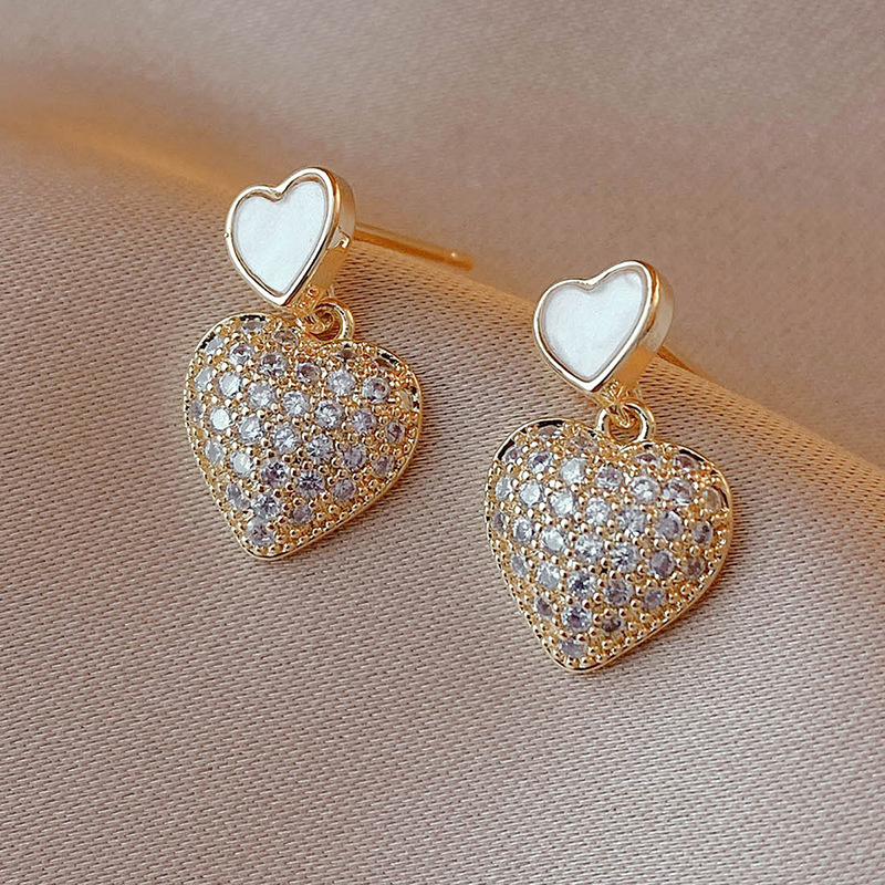 fashion inlaid zircon heart shaped alloy drop earrings wholesalepicture2
