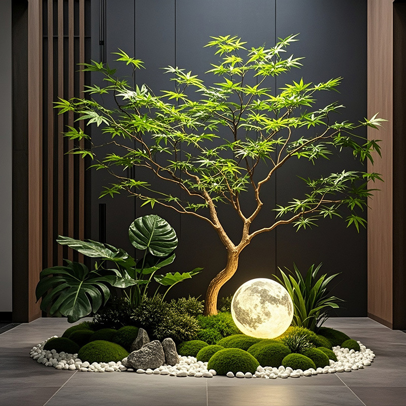 青楓の大型観葉植物、室内装飾用人工樹、模造樹、景観造園、リビングルームの床置きグリーン装飾、高級模造品|undefined