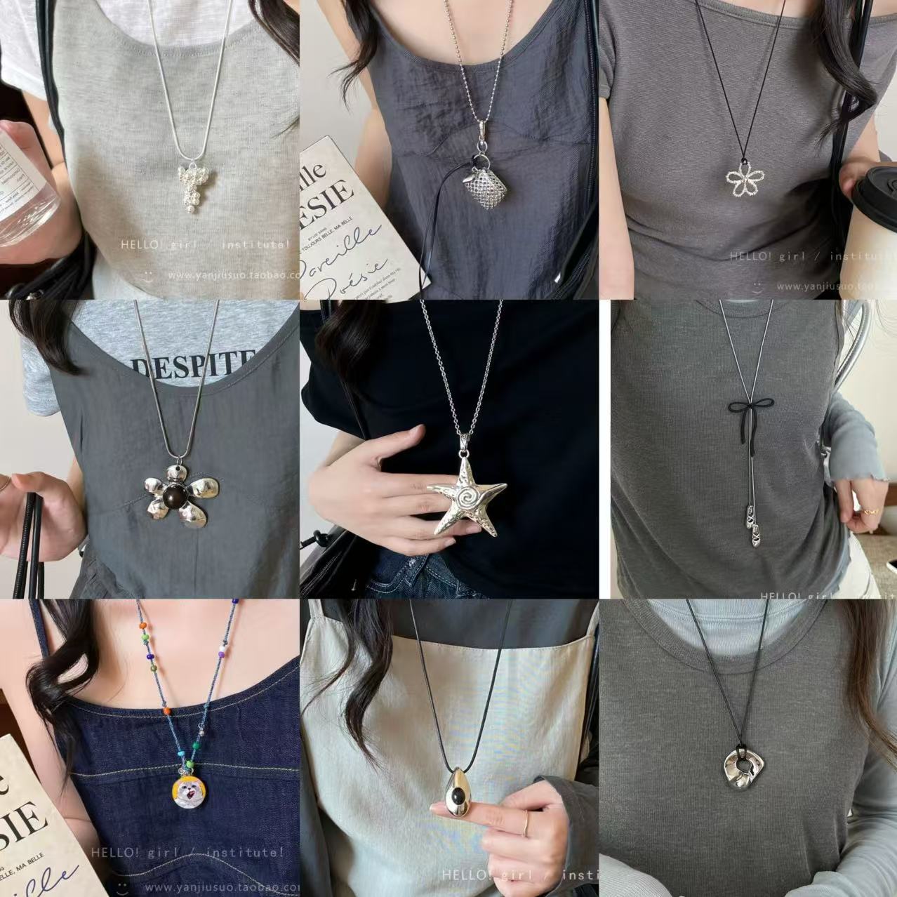 韩版简约金属项链女时尚个性高级感气质长款花朵锁骨链卫衣链配饰