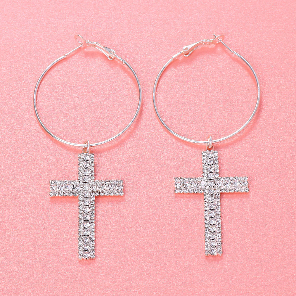 Fashion Cross Alloy Rhinestone Earrings display picture 4