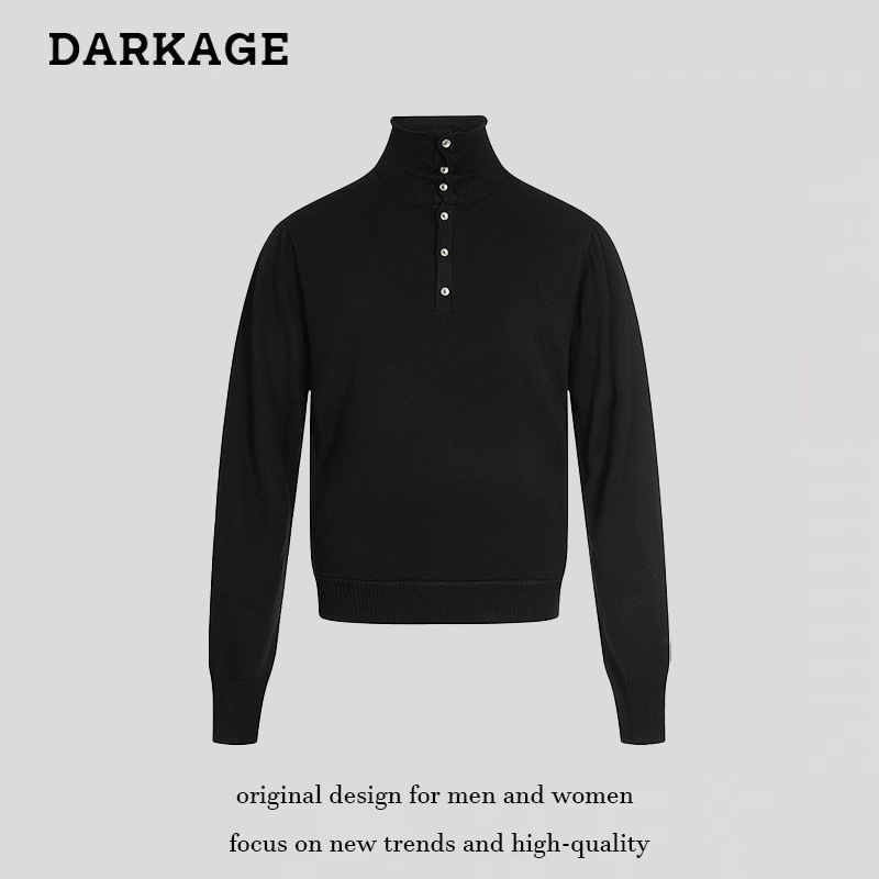 American Retro Buttoned Rolled Collar Sweater for Men and Women 2025 New Autumn and Winter Style High-Neck Long-Sleeved Knitted Bottoming Shirt