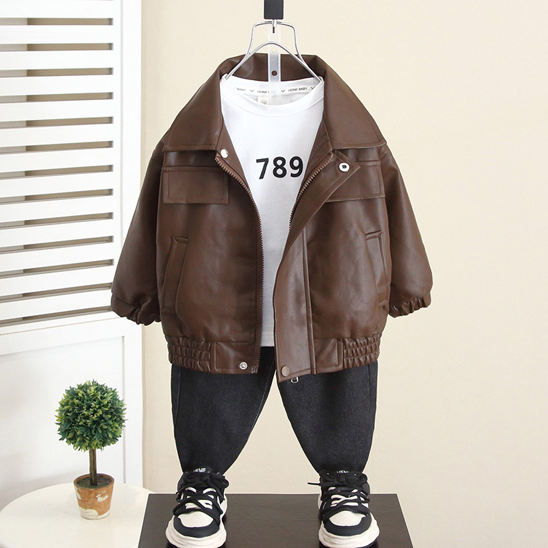 Chaqueta de cuero para niños 5965, estilo primavera y otoño, chaqueta de otoño para niño, modelo nuevo 2026, top de otoño para bebé.