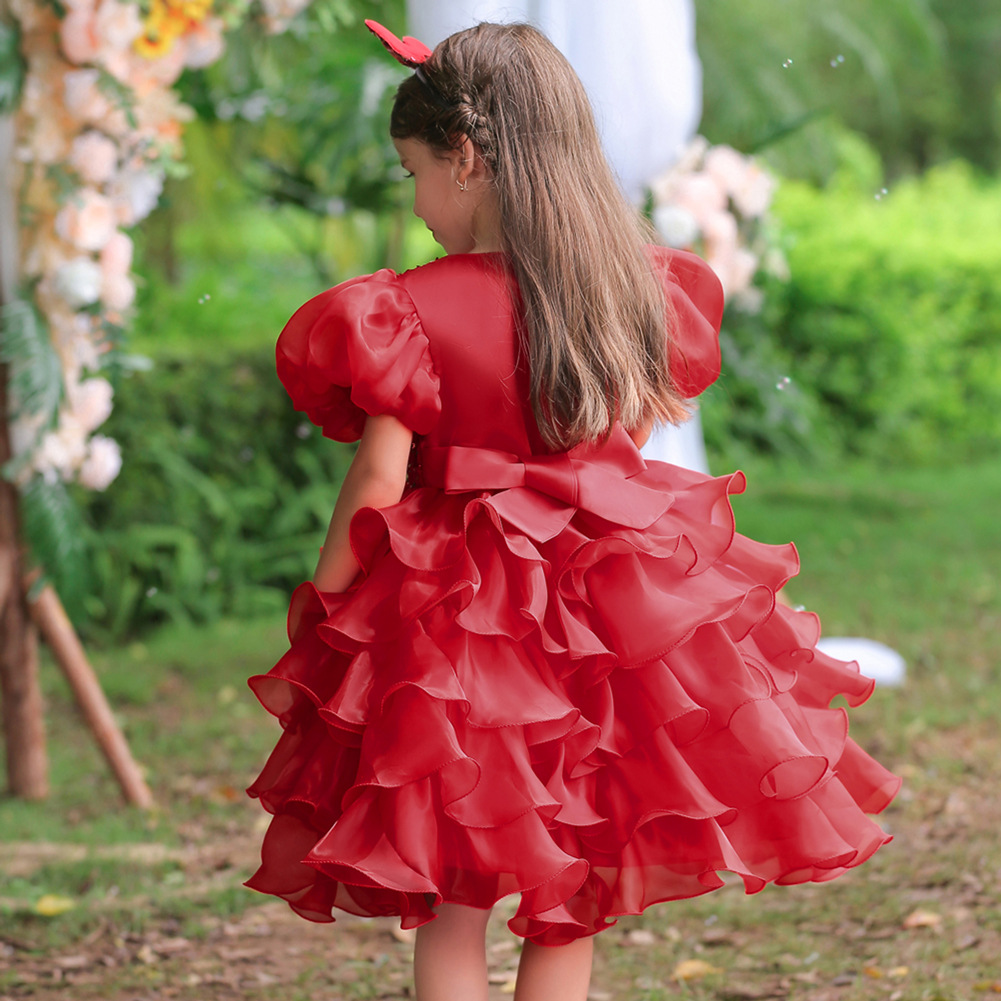 thumbnail image 3 of Vestido de princesa con mangas abullonadas y lentejuelas para niños, vestido de boda, pasarela, disfraz de presentadora, 3 of 6