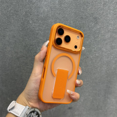 适用iPhone17手机壳炫音支架磨砂磁吸苹果16ProMax金属镜头保护套