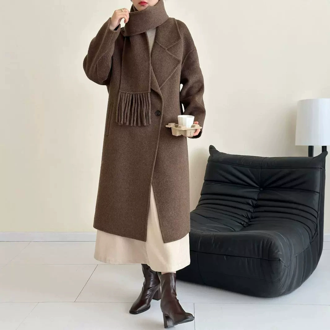 Кашемировый шерстяной шарф, костюм, длинное двустороннее демисезонное пальто