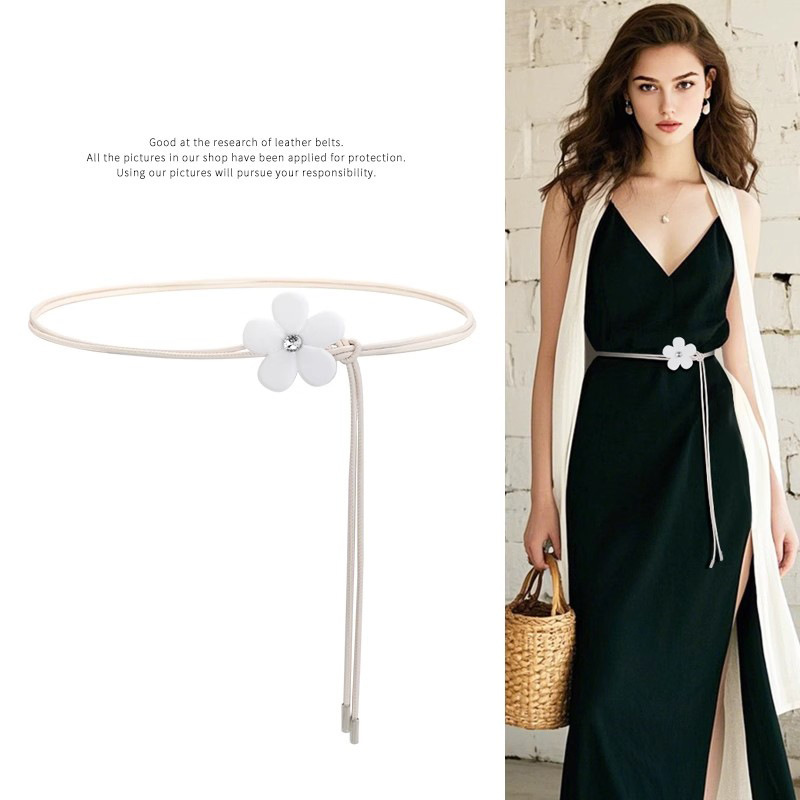 Women's White Thin Leather Belt, Fashionable Niche Design, Decorative Accessory for Dresses and Shirts, Summer Accessory for the Waist