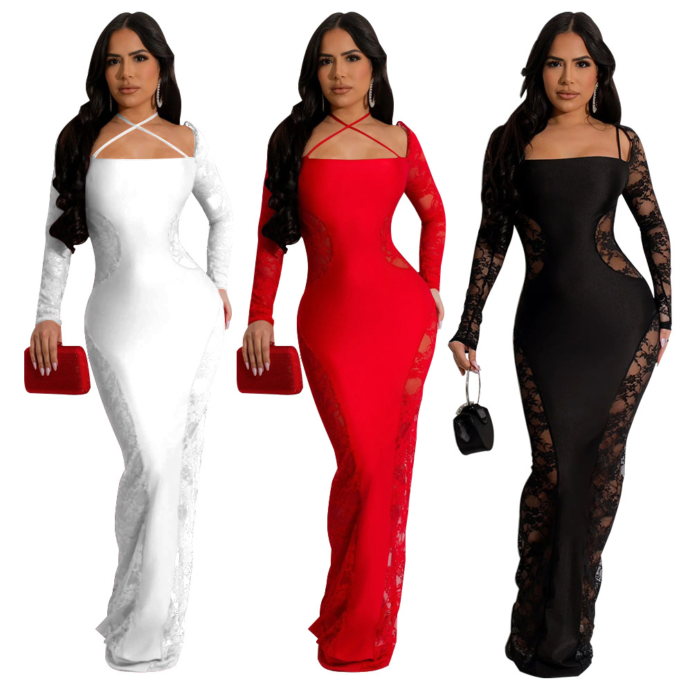 Women's Clothing Sexy Lace Splicing Dress Nightclub_voghion.com