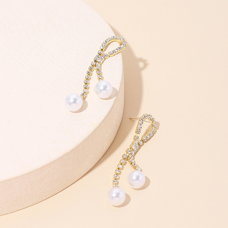 5g Weight Earrings Classification Wedding, Travel Occasion Women'S Gender Basic Style Gold Color Korean Rhinestone Pearl Long Tassel Earrings 2