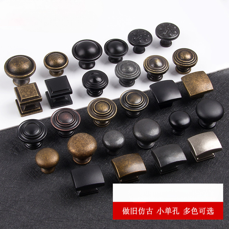 Single Hole American Style Black Antique Bronze Drawer Handles European Style Cabinet Door Modern Simple Round Black Handles