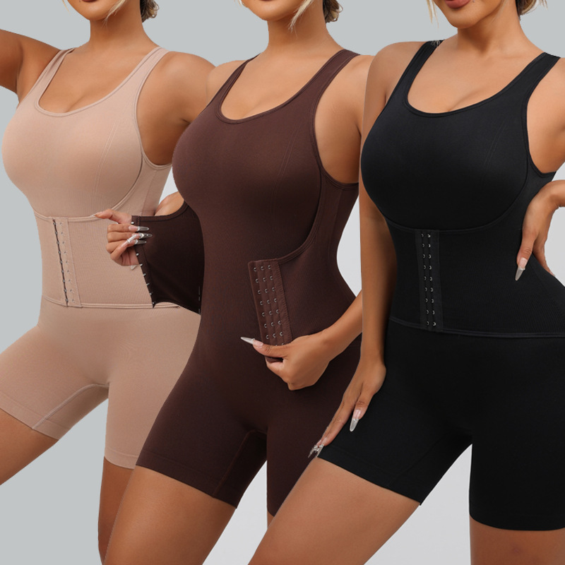 European and American Cross-Border Large Size One-Piece Buttoned Shapewear, Tummy-Tightening, Butt-Lifting, Waist-Cinching Boxer Briefs, Women's Breast-Supporting Body-Shaping Shapewear