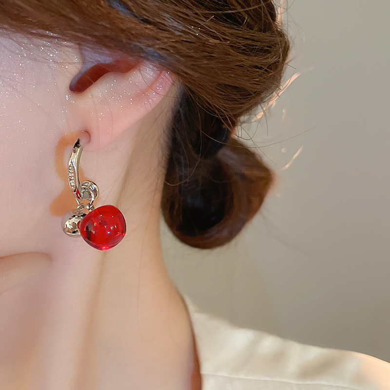 7g Weight 925 Sterling Silver Ear Needle Material Earrings Classification 1 Pair Quantity Daily Occasion Alloy, Resin Material Cherry Pattern Women's Gender Plating Design Cute, Sweet Style 1 Pair Cute Sweet Cherry Plating Alloy Resin Earrings 10