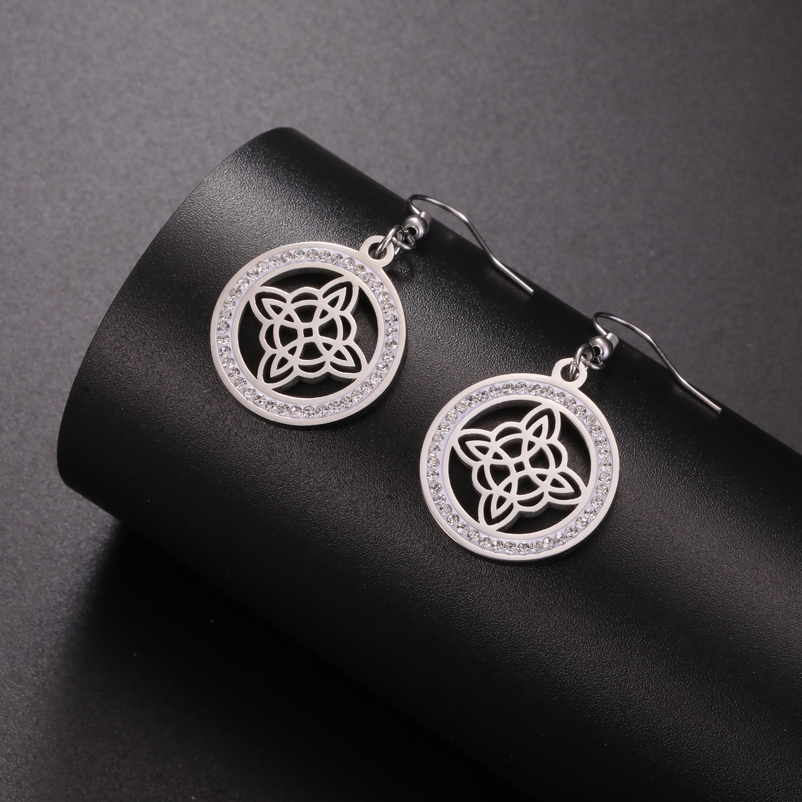 Simple Style Witches Knot Stainless Steel Plating Hollow Out Inlay Zircon Drop Earrings 1 Pair display picture 2
