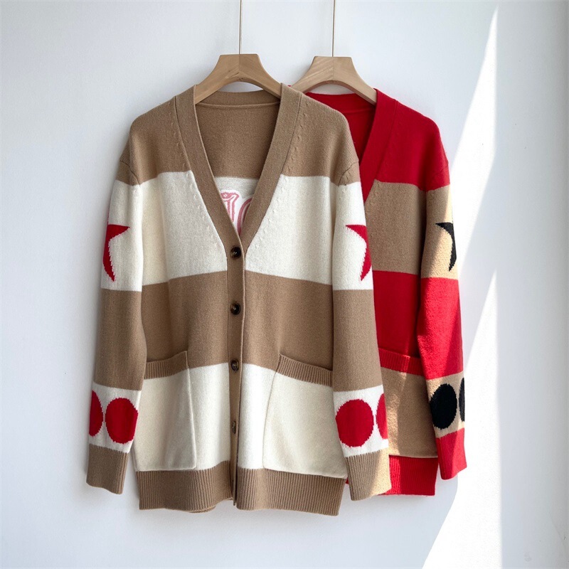 Off-Code V Neck Wool Cardigan Jacket Max Home Contrast Stripesd Cashmere Knitted Sweater Mid-Length Letters Off-Code V Neck Wool Cardigan Jacket Max Home Contrast Stripesd Cashmere Knitted Sweater Mid-Length Letters