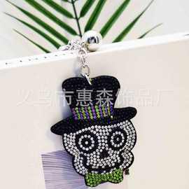 源头厂家新款朋克鬼头镶钻钥匙链烫钻骷髅钥匙链万圣节小礼品