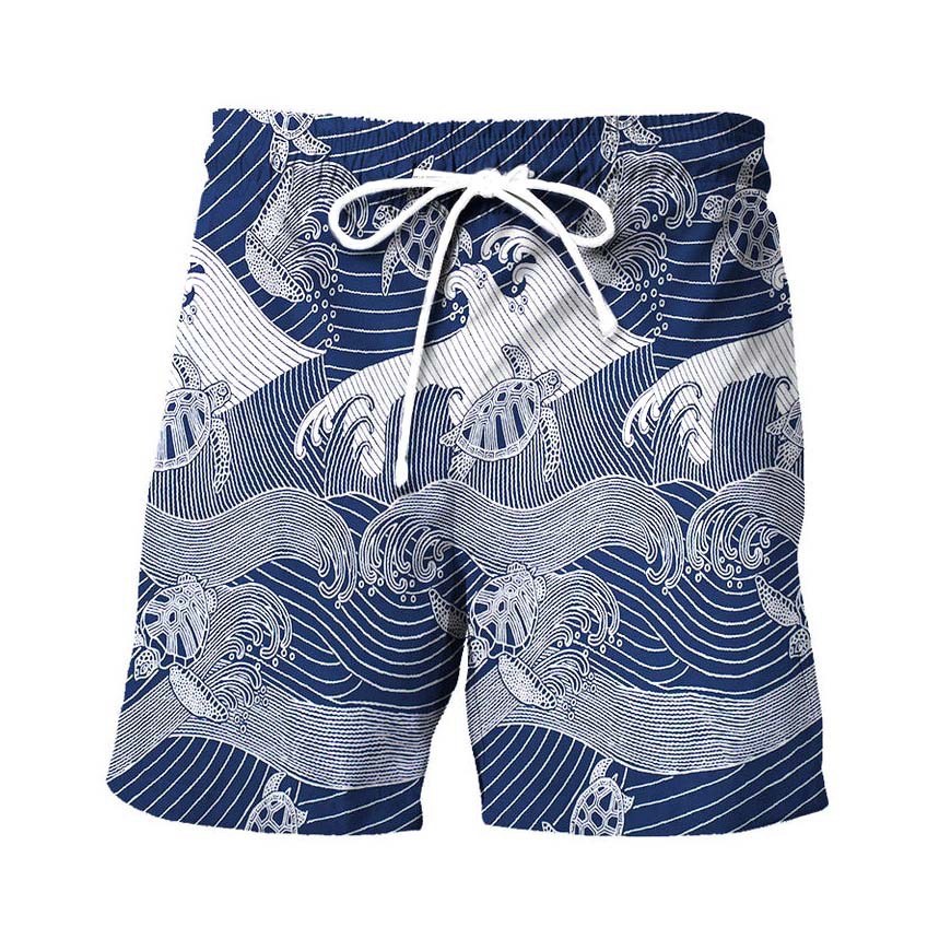 Pantalones de playa para hombres transfronterizos de estación independiente Pantalones de playa con estampado digital 3D de rebote de cuatro lados Pantalones de playa con estampado hawaiano