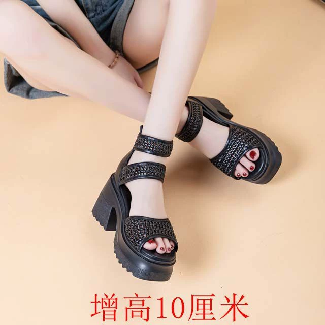 Толстые рыцарские сапоги на высоком каблуке, новые сандалии на платформе с толстой подошвой, ботинки Мартин, увеличивающие рост, женские ботинки из натуральной кожи с сеткой.