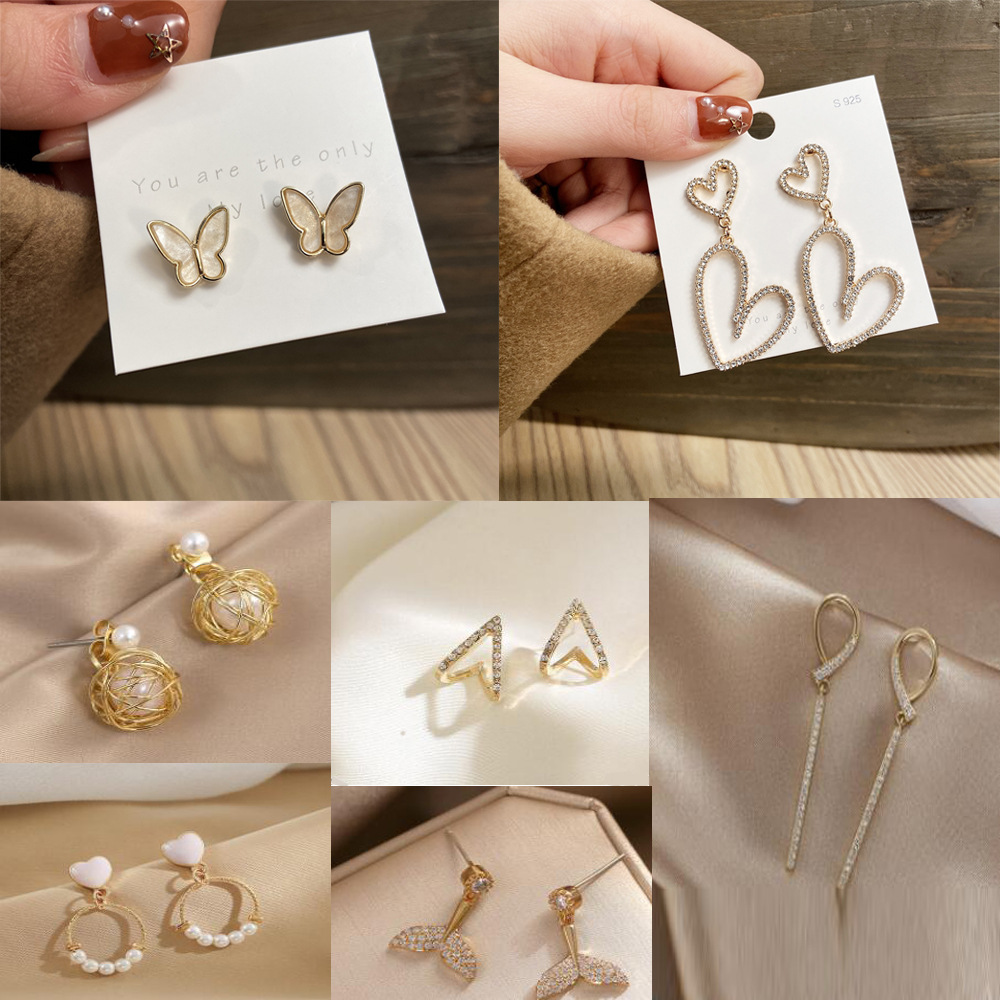 Simple Heart Pearl Butterfly Geometric Rhinestone Earrings display picture 7