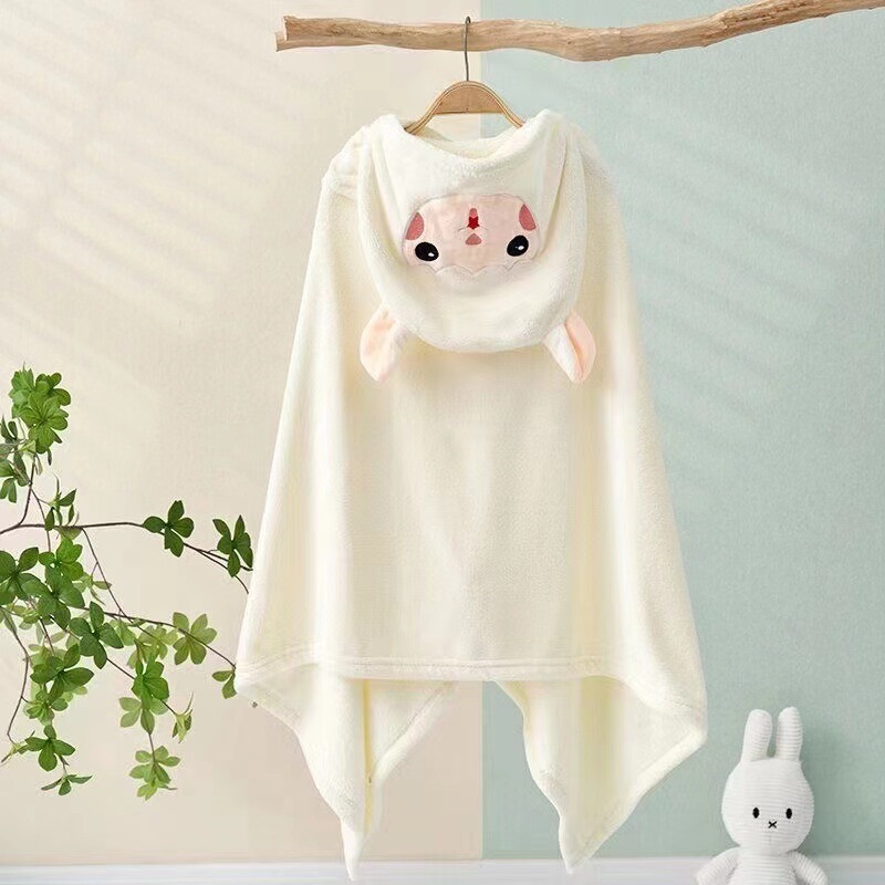 Children's Bath Towel Cape Coral Fleece Blanket Cartoon Baby Bathrobe Hooded Cloak Wearable Wholesale Hooded Style