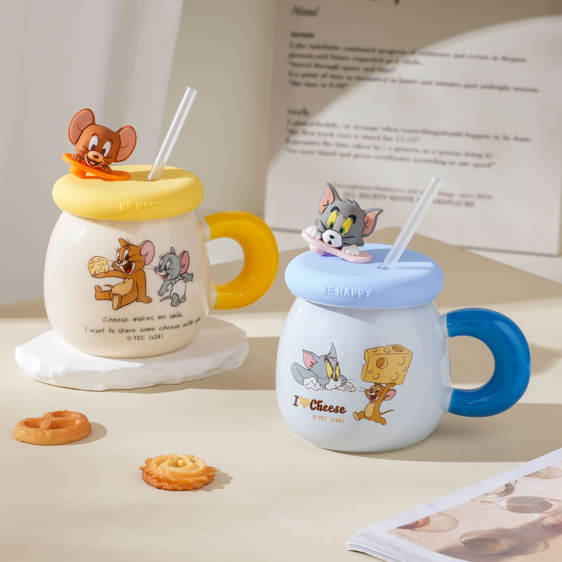 Regalos para niños Gatos y ratones Autenticación de tazas de cerámica con patrón de dibujos animados Tazas de agua caseras con tazas de muñecas cubiertas