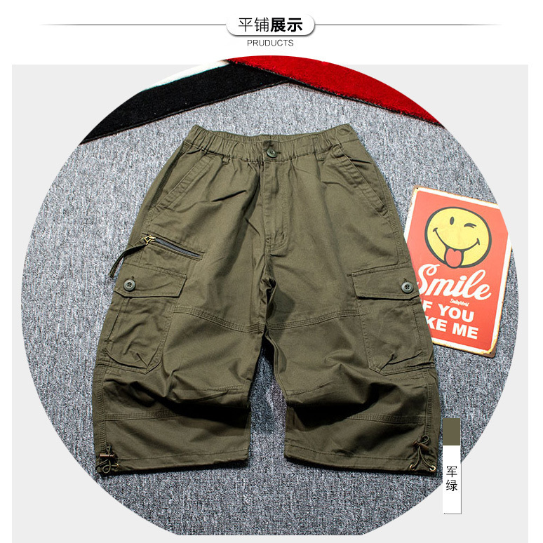 Summer Multi-Flap Pocket Pants Shorts, Pure Cotton Cropped Pants, Men's Wide-Leg 7-Point Cargo Pants, Plus Fat Plus Size Men's Jodhpurs Summer Multi-Flap Pocket Pants Shorts, Pure Cotton Cropped Pants, Men's Wide-Leg 7-Point Cargo Pants, Plus Fat Plus Size Men's Jodhpurs
