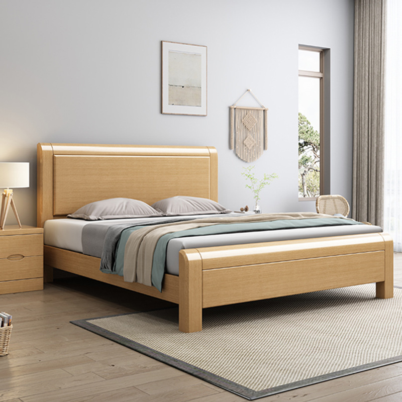 櫸木實木床現代簡約1.5米小戶型1.8米雙人床主臥儲物中式全實木床