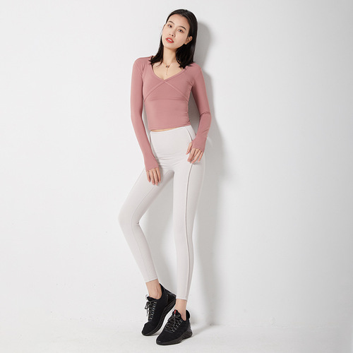 High-waisted butt-lifting fitness pants, feminine running, quick-drying, tight-fitting, belly-controlling, threaded yoga trousers for outer wear in autumn and winter.