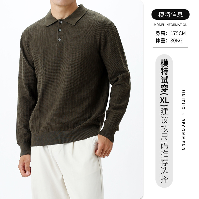 Lujo ligero viejo estilo de ropa de hombre botón de cuadrilátero jersey de punto de hombre alto sentido de negocios con solapa de manga larga polo