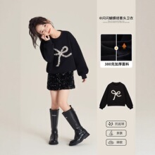 AINI女童法式亮片蝴蝶结卫衣秋季2025新款时髦甜美套头上衣