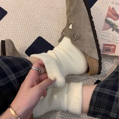 純色襪子女雪地襪加絨加厚中筒襪棉襪搭配雪地靴冬季保暖女襪