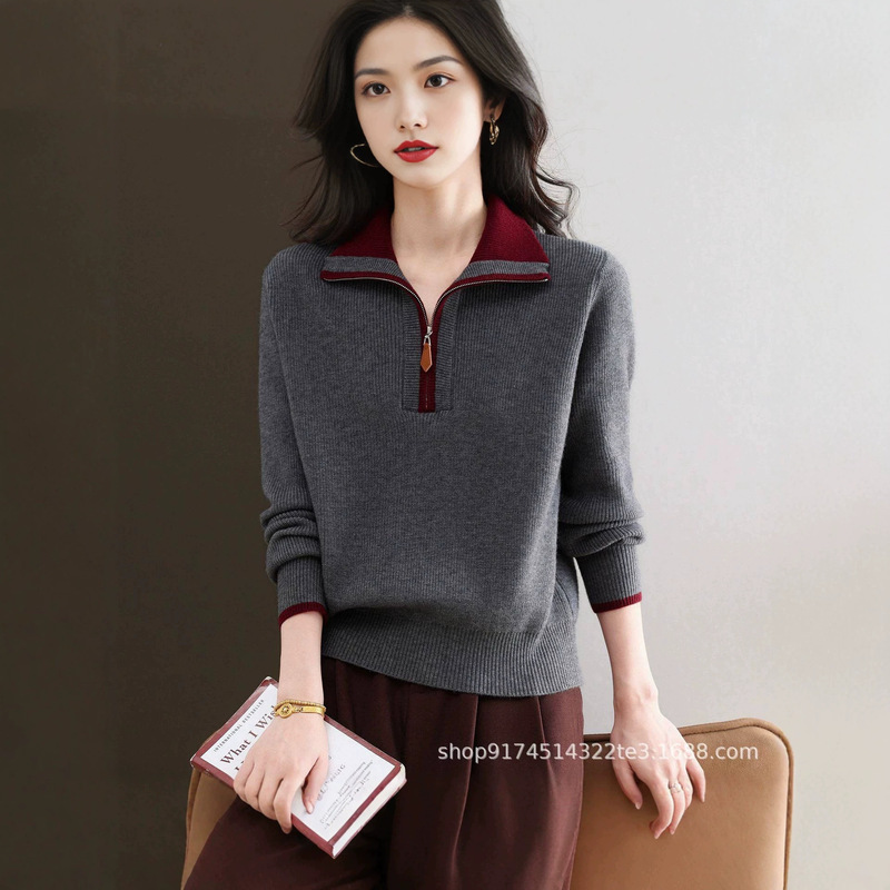 Half-Turtleneck Sweater for Women, 2025 Autumn and Winter New Stylish Versatile Mom Fashion Knit Outerwear Base Shirt