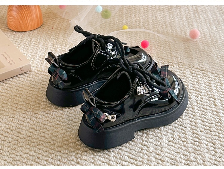 Mädchen Lederhalbschuhe Im Britischen Stil Mit Schleife Und Karo_voghion.com