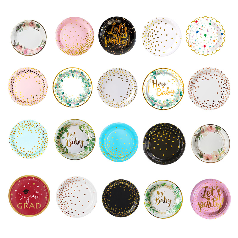 Spot Hot Stamping Dot Paper Plate Gold Blue Pink Black Hot Stamping Dot Paper Plate Birthday Disposable Classy Plate