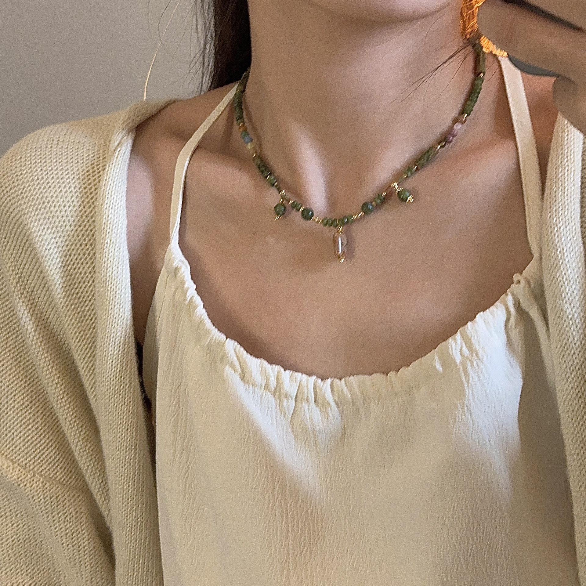 Linglang Vintage Retro Beaded Necklace with Pendants Layering Necklace Choker Stacked Jewelry for Girls