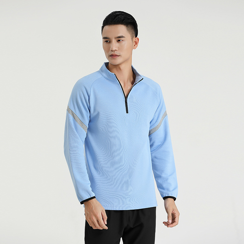Otoño transfronterizo Deportes de los hombres media cremallera soporte collar manga larga running fitness de secado rápido transpirable suelta más tamaño camiseta